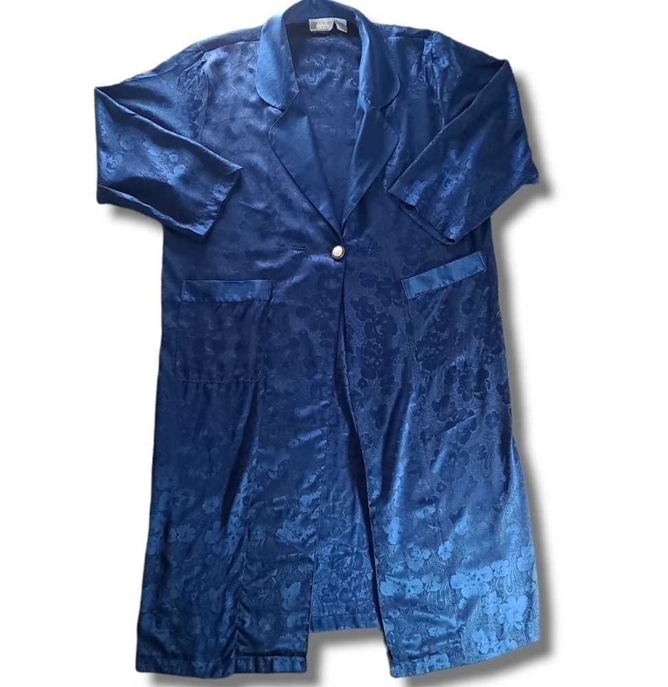 Vs navy blue vintage floral satin sleep robe